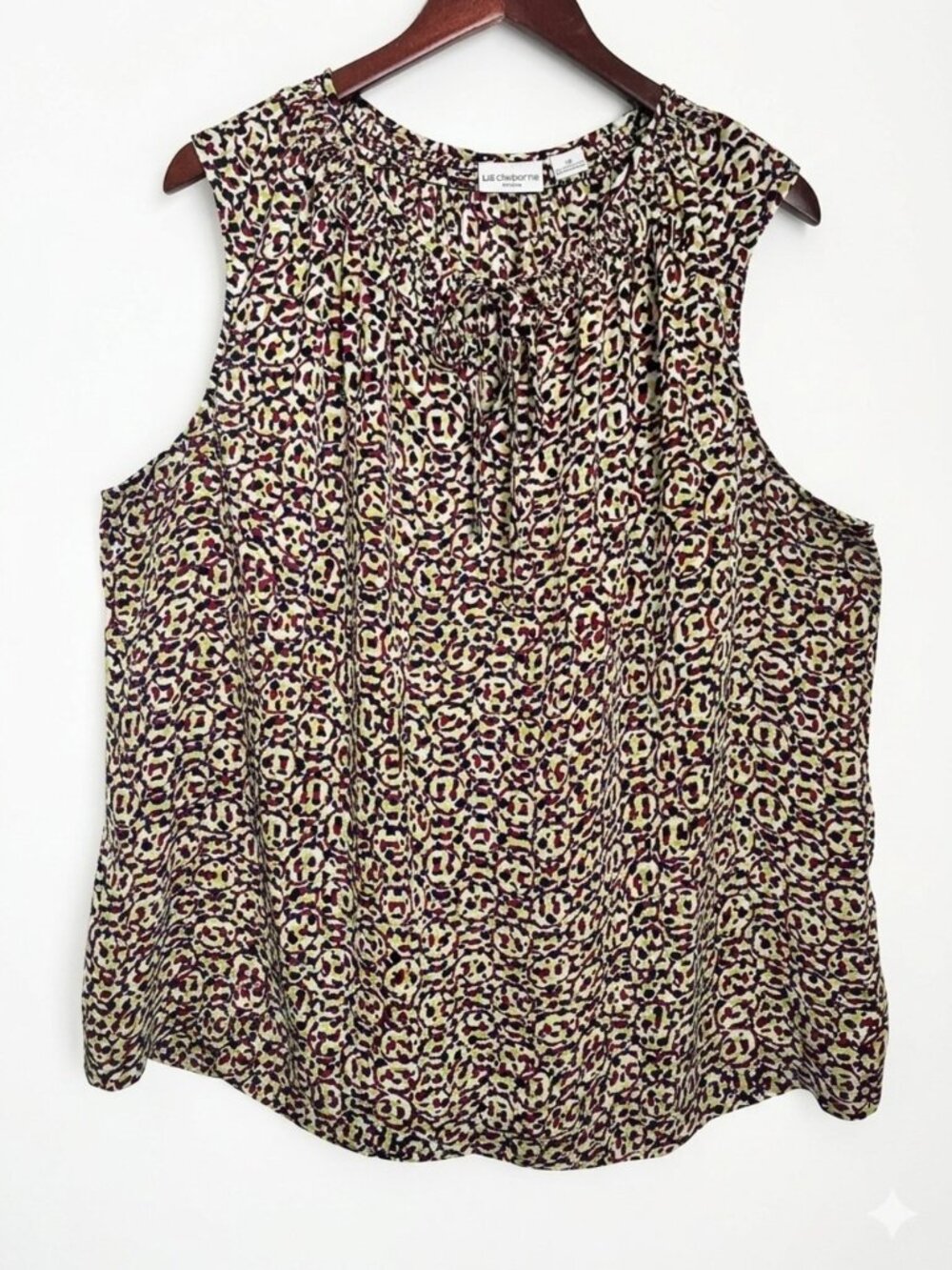 Liz Claiborne Women's Geometric Abstract Blouse Sleeveless V-Neckline Tie Office